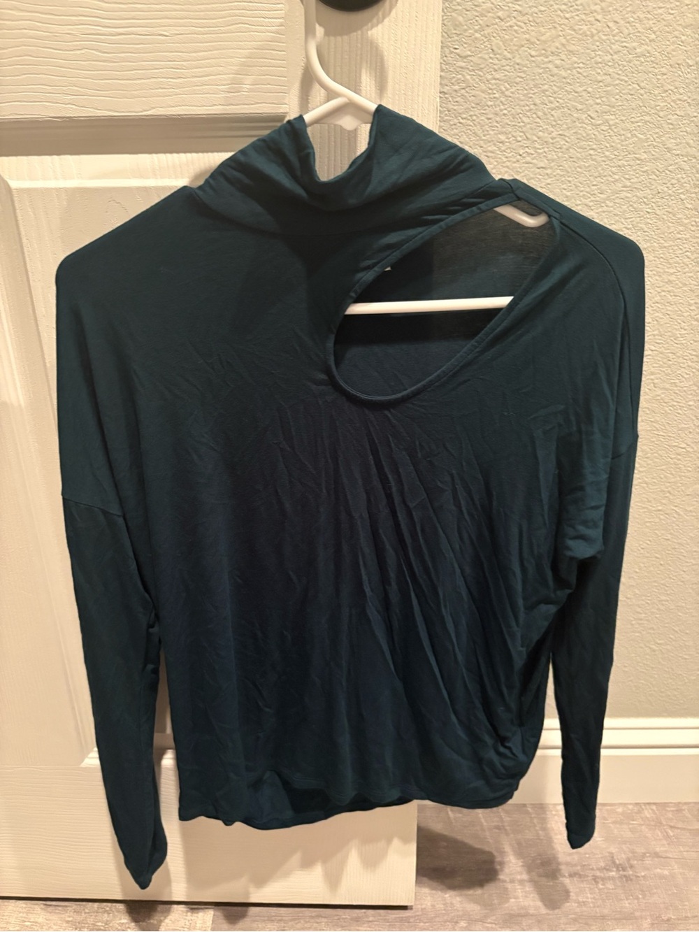 Express Teal Long Sleeve Mock Neck Top with Shoulder Cutout